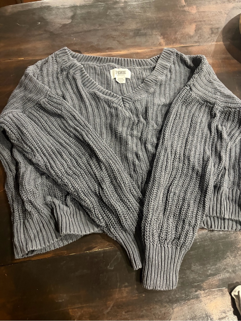 PINK Victoria's Secret Ribbed V-Neck Sweater - Slate Gray
